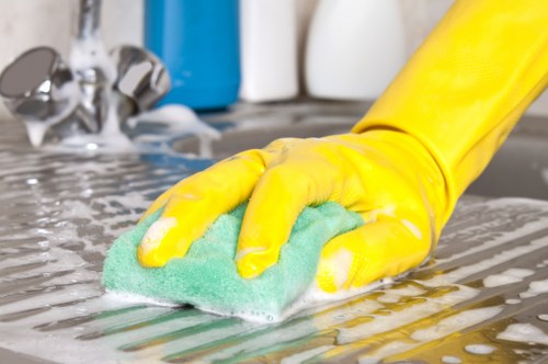 Waste bags and cleaning supplies arranged for lawful disposal